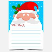 Christmas letter blank template with cute Santa Claus character and his long beard and empty lines to fill out by children with congratulation message or wish list during winter holidays. vector