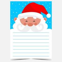 Christmas postcard blank template with empty lines to fill out on the beard of the funny character Santa Claus. Ready to print or for web Christmas letter or wish list for kids during winter holidays. vector