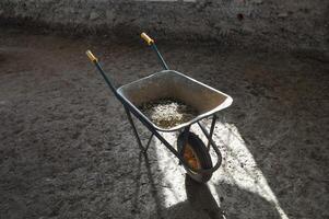 wheelbarrow in building site aka construction site photo