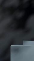 Scene mockup minimal grey rectangle podium in portrait with black wall and shadow 3D rendering photo