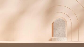 3d rendering template mockup of podium in landscape with terrazzo texture and arch background photo
