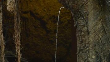 Water jet pouring from the rock in the heart of a mountain video