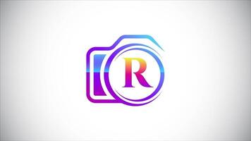 Initial alphabet R with a camera logo animation for photography business, and company identity video