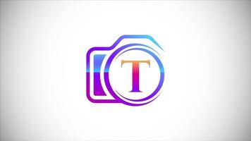 Initial alphabet T with a camera logo animation for photography business, and company identity video