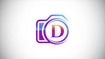 Initial alphabet D with a camera logo animation for photography business, and company identity video