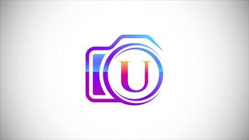 Initial alphabet U with a camera logo animation for photography business, and company identity video