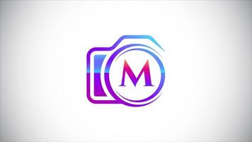 Initial alphabet M with a camera logo animation for photography business, and company identity video