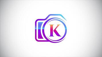 Initial alphabet K with a camera logo animation for photography business, and company identity video