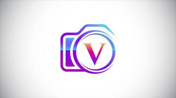 Initial alphabet V with a camera logo animation for photography business, and company identity video