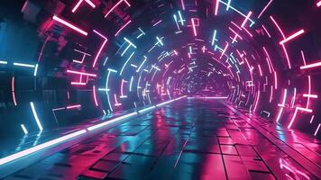 Futuristic neon tunnel with glowing lights and reflective surfaces video