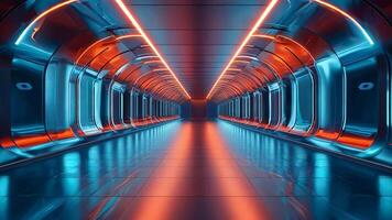 Futuristic neon lit corridor with a reflective surface and vibrant colors video