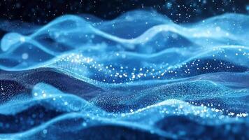Mesmerizing abstract blue wave landscape with sparkling particles video