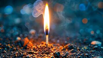 Lit matchstick with glowing flame amidst smoke in a dark, atmospheric setting video