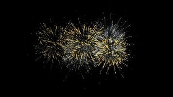 Stunning golden and silver fireworks on a black background. Particle composition and overlay, perfect for celebrations and New Year's Eve video