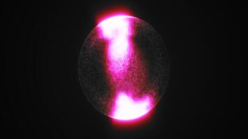 Purple and red glowing sphere encircled by sparkling light particles, creating a vibrant cosmic spectacle, blending elements of digital art and abstract fantasy video