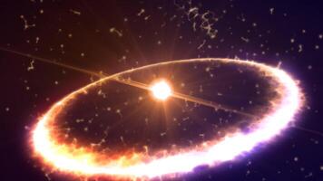 Fiery orange and golden ring of energy glowing with sparks and radiant light, set against a dark background video