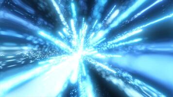 A dazzling burst of bright blue light particles extending outward in all directions, evoking a sense of energy, motion, and the vastness of space in an abstract digital form video