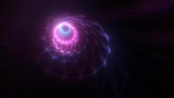 A mesmerizing pink and blue vortex with a geometric wireframe futuristic glowing tunnel effect for conveying technology, digital worlds, or abstract energy video
