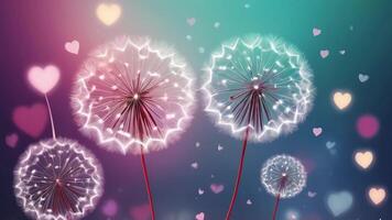 Abstract Background with bokeh dandelion hearts. Card for Valentine Day video
