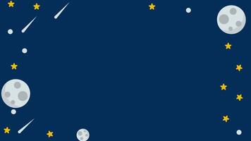 Animated space background with moon, small meteors and cute little stars. Loop playback on 4K footage. Suitable for wallpaper, education, presentations, etc. video