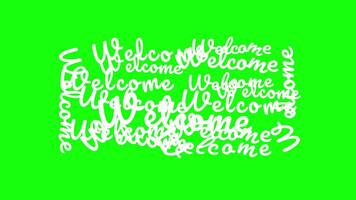 random movement of welcome text animation, green code background, alpha channel, transparent background video