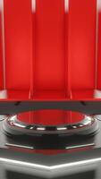 Red and white glow luxury podium pedestal product display and red portrait background modern gaming 3d rendering, amazing for promotion display product video