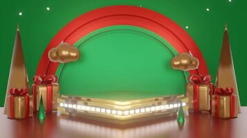 3D Christmas and Happy New Year with green background and minimalist podium, suitable for product promotion video