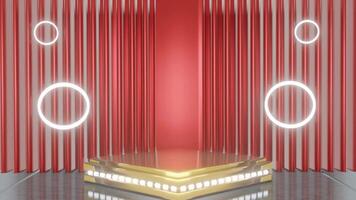 Red and glow luxury podium pedestal product display and white light box background 3d rendering video