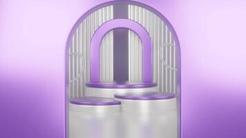 3d purple platforms on background. Empty space to showcase your beauty product. Three dimensional illustration video