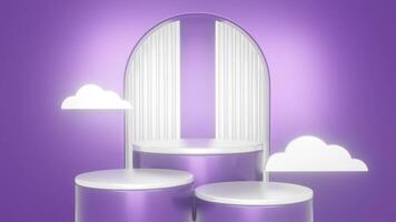 3d purple platforms on background. Empty space to showcase your beauty product. Three dimensional illustration video
