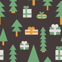 seamless pattern with Christmas tree and gift boxes on dark backgrounds vector