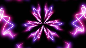 Abstract glowing pattern flower neon laser curve line retro style 90s on black background. video