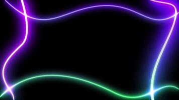 Abstract glowing frame neon laser curve line zigzag retro style 90s on black background. video