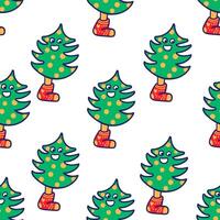 seamless pattern with Christmas tree character in sock vector