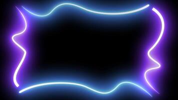 Abstract glowing frame neon laser curve line zigzag retro style 90s on black background. video