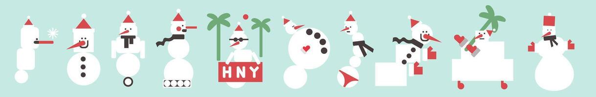 Christmas snowman set in flat style vector