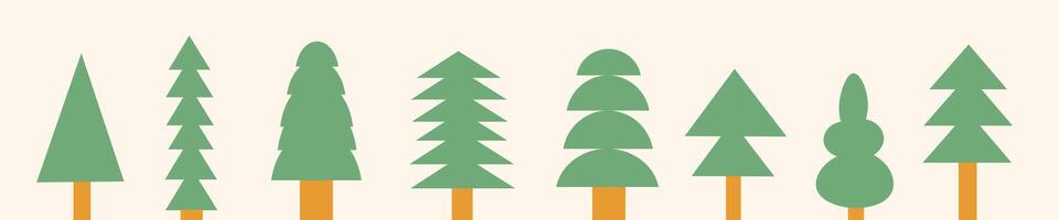 big ordinary simple fir tree or Christmas tree set vector
