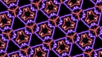 Abstract glowing pattern flower neon laser curve line retro style 90s on black background. video