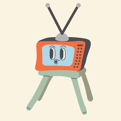 colored retro TV character in groovy doodle style