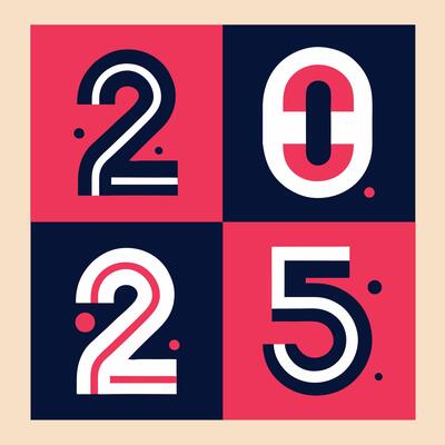 2025 poster with colorful New Year number, Calendar template. pro