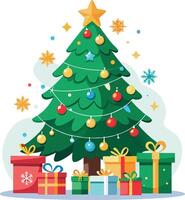 Christmas tree with presents and gifts vector
