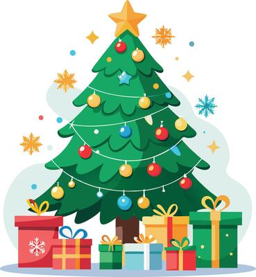 Christmas tree with presents and gifts