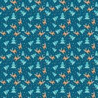 A blue and orange pattern with reindeers and trees vector