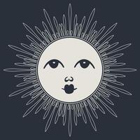 The sun has a face and is surrounded by rays vector