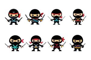 Set of Ninjas in various weapons illustrations vector