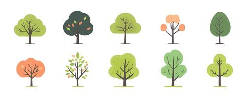 Set of tree and leaf collection hand drawn flat design element. botanical set of trees vector