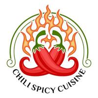Chili logo. Using red chili and fire elements in a circle and becoming a spicy combination. Suitable for sauce and chili sauce logos. vector