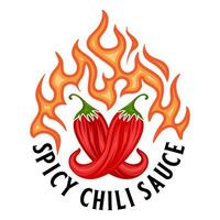 Fire chili logo. Using red chili and fire elements in a circle and become a spicy combination. Suitable for sauce and chili sauce logos. vector