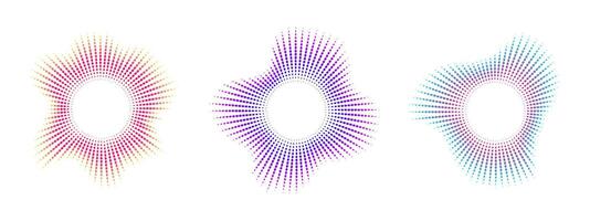 Neon dot equalizer set. Audio multicolor waves. Music symbol, circular sound waves. radial spectrum vector