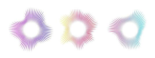 Neon dot equalizer set. Audio multicolor waves. Circular audio waves. Radial curve of sound spectrum . illustration. vector